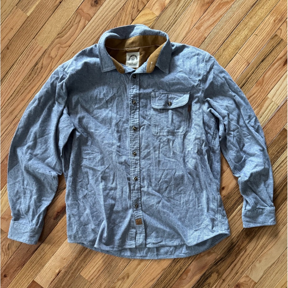 Dubinik Mens soft Flannel Shirt XL  Blue Cotton Button Down Corduroy Collar